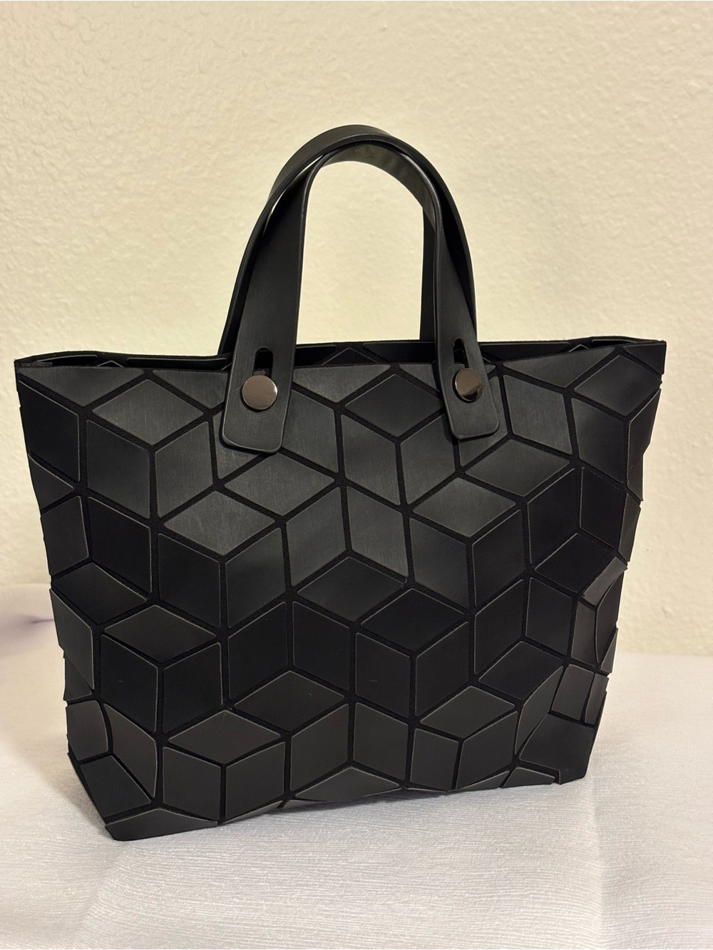 Emilio Pepe Italian Matte Black Geometric 3D Cube Tote Crossbody Bag